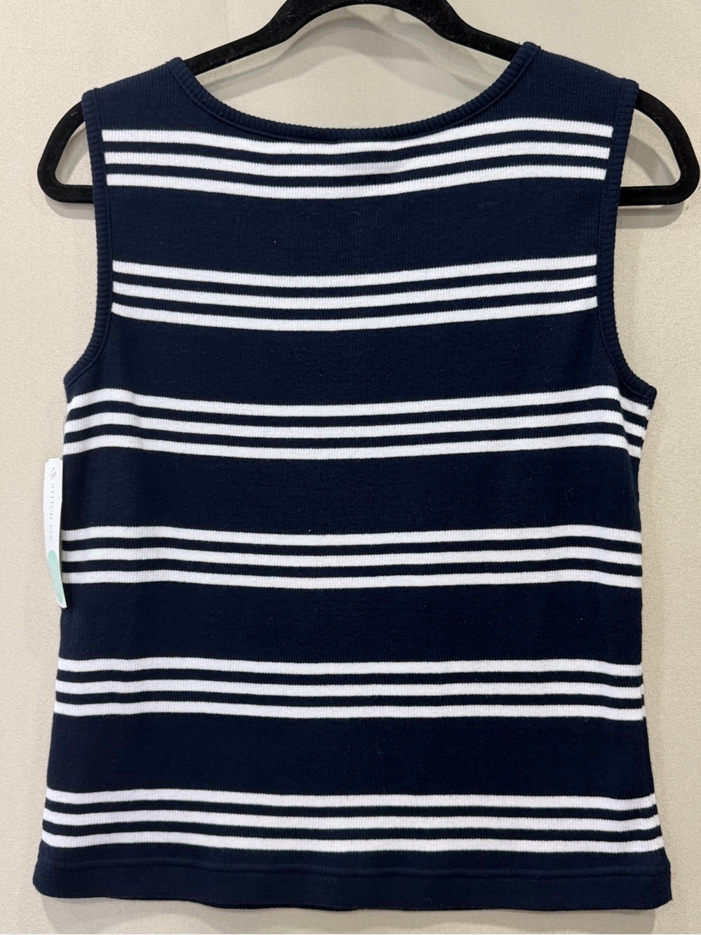 IZOD Women’s Navy White Striped Sleeveless Top Petite Large PL 100% Cotton NWT - Picture 10 of 10
